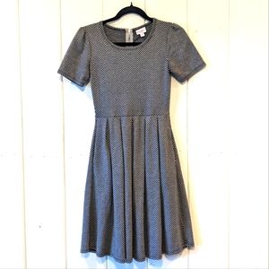 LuLaRoe Amelia Black and White Herringbone Dress with Pleats, Size XS